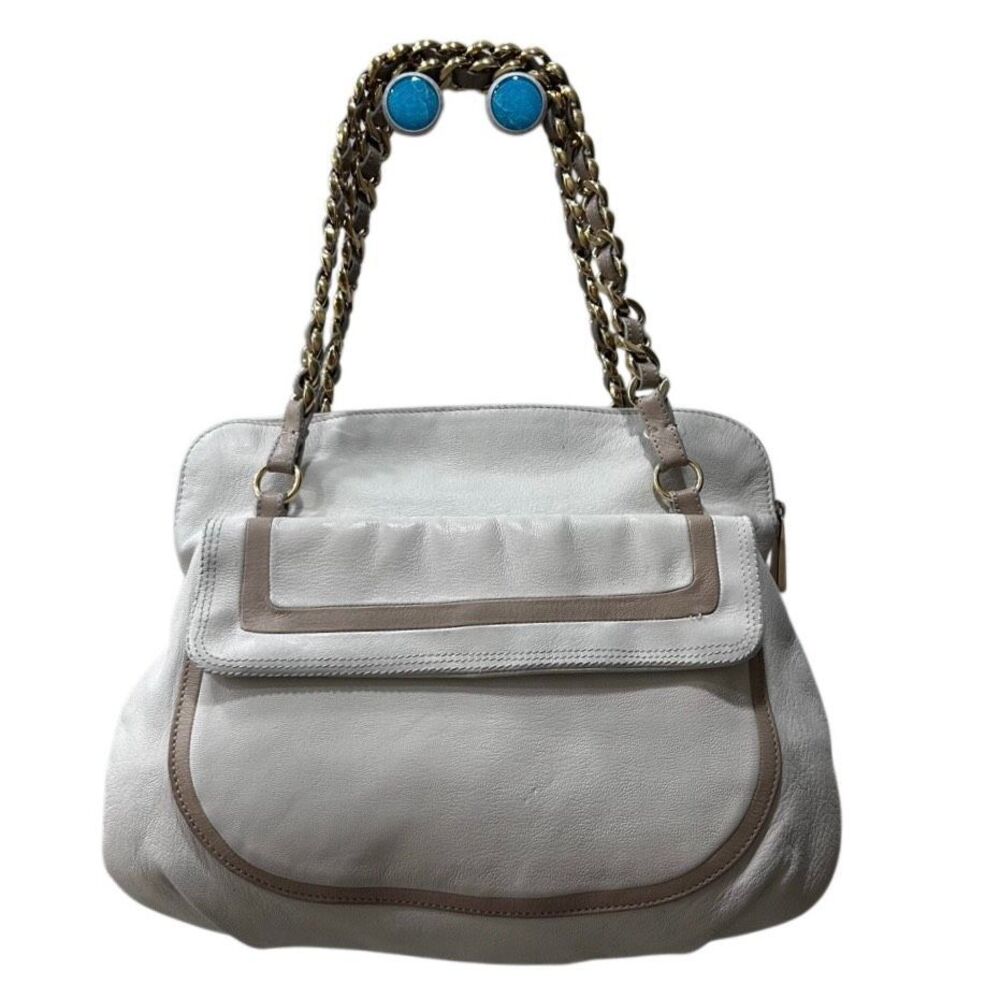 Marc Jacobs Olga Seventies Satchel Bag Women's Ivory Tan Leather Chain Strap - Picture 8 of 14